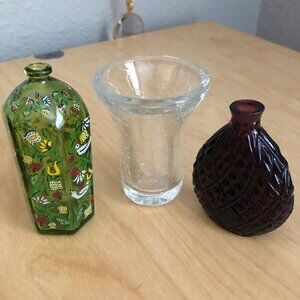 Vintage Miniature Vase Lot - Bohemian Glass, Ruby Cut & Crackle Fluted